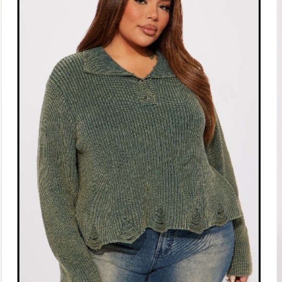 NWOT Fashion Nova Olive Green Knit Sweater Top - Picture 2 of 10